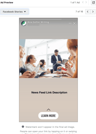 facebook story ad preview
