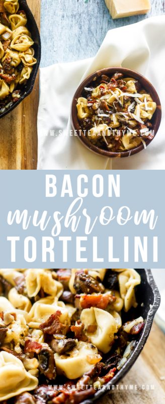 Bacon Mushroom Tortellini is so tasty, hearty, and delicious with only seven simple ingredients! The best part is that it comes together in just 25 minutes.