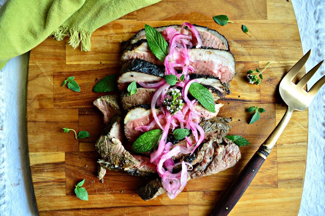 Grilled Lamb with Mint Marinade and Lemon Onions