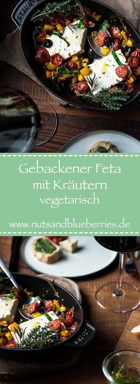 Aus Dem Ofen Auf Den Tisch Gebackener Feta Mit Krautern Und Oliven