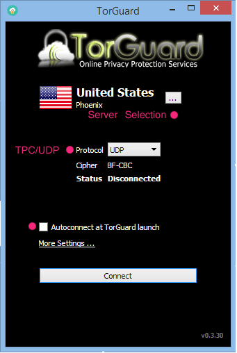 Torguard Software main View