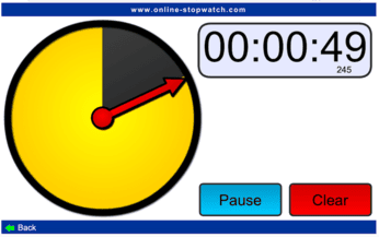 Image of a digital timer, available online. Timer is a yellow circle that turns black as time is counted down.