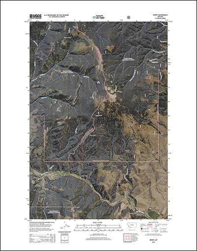 2014 US Topo map of the Dewey, Montana area with image layer turned on