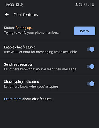 Screenshot of Google Messages Chat Features