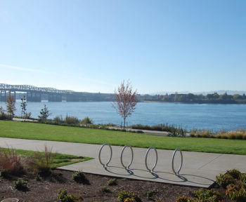 Vancouver Waterfront with view of Columbia River and I-5 Bridge
