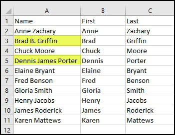 Parsed records with middle names highlighted.