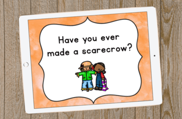 Photo of an iPad showing the question "Have you ever made a scarecrow?"