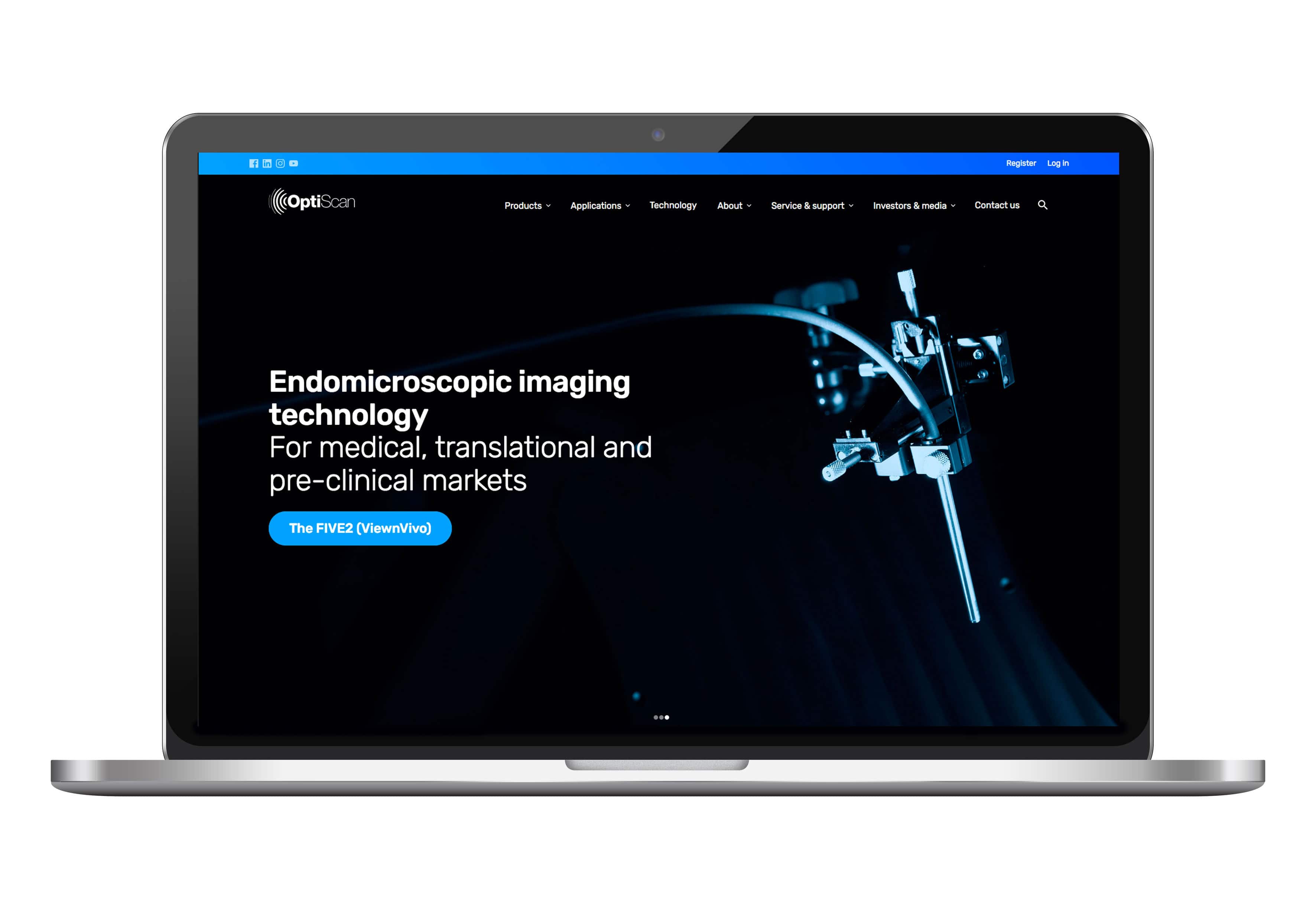 Optiscan website on laptop