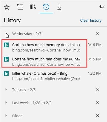 Cortana voice searches.