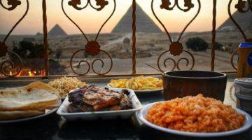 Food in Egypt Dining in Cairo Egypt pyramids view