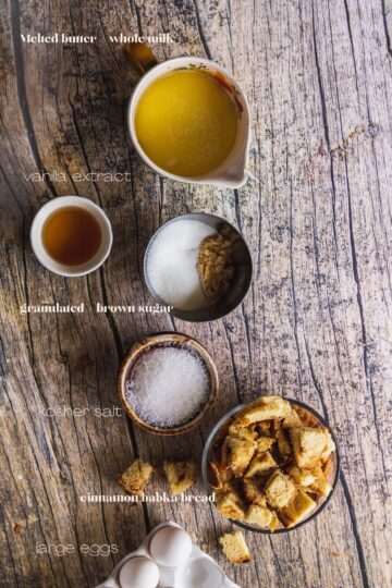 the ingredients for babka bread pudding