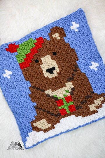 Big Brown Bear C2C Square Graph | This crochet bear C2C graph is great as a pillow or in my Woodland Winter Wonderland Corner to Corner Blanket. This is a great project to work on all fall and have ready for Christmas. Crochet a blanket with little woodland creatures.