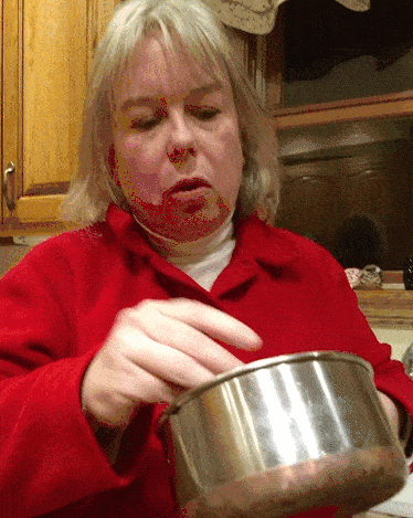 Mom is busted! (licking the bowl)