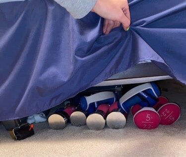 showing weights under bedskirt