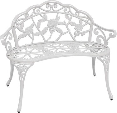 CAST IRON PATIO FURNITURE WHITE, ROSE DESIGN, IRON BASED ON BENCH