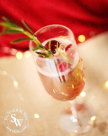Raspberry Rosemary Fizz with bubbling and fizzing with cranberries, rosemary and lime.