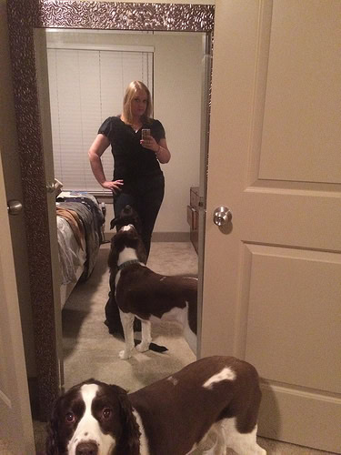 This selfie says, "I'm a crazy dog lady!"