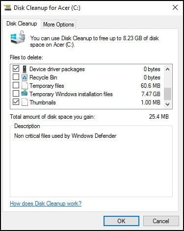 Windows Disk Cleanup tool