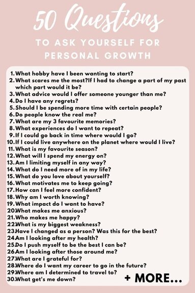 I have come up with 50 questions about yourself to develop your personal growth and work on yourself. They are designed to make you really think about yourself and about those around you. They will make you think about gratitude and being happy for what you have.