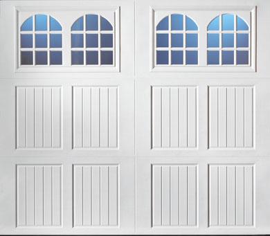 alt=" Amarr Classica carriage house door style Tuscany Rhine True White"