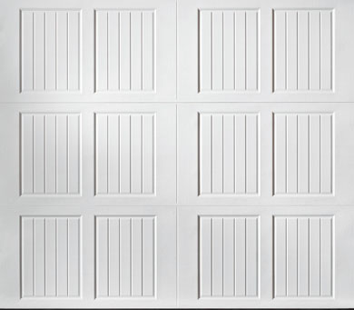 alt=" Amarr Classica carriage house door style Tuscany closed square True White"