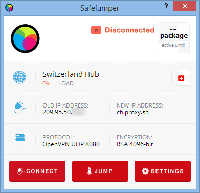 Proxy.sh main software view