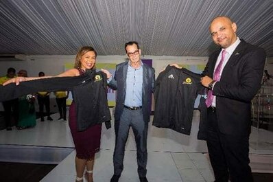 Caribbean Airline CEO, Garvin Medera and Senior Marketing Manager, Alicia Cabrera with Josef Bogdanovich of Reggae SumFest.