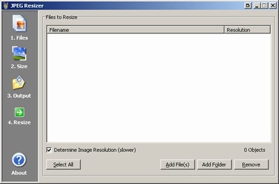 De interface van JPEG Resizer