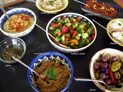 Baba Ganoush, Israeli Salad, Muhammara