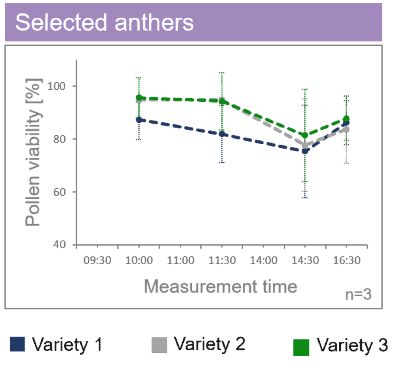 An illustration showing how corn pollen viability evolves