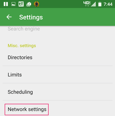 tTorrent Settings Menu