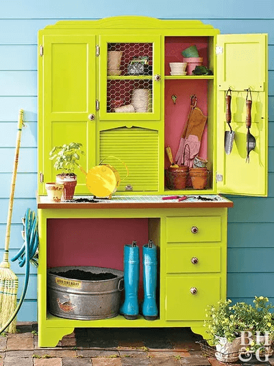 TRANSFORM UNUSED CABINET FOR A PORCH STORAGE IDEAS