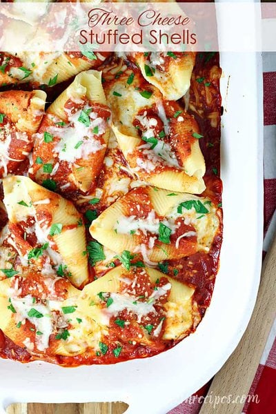 Three Cheese Stuffed Shells Let S Dish Recipes A simple italian dish that's sure to be a hit! three cheese stuffed shells let s