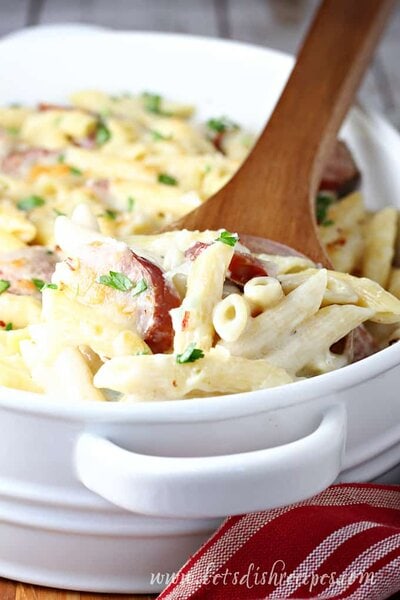Download Spicy Smoked Sausage Alfredo Bake Let S Dish Recipes