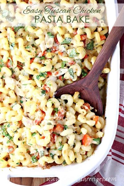 pix Tuscan Chicken Mac And Cheese Twisted easy tuscan chicken pasta bake let s