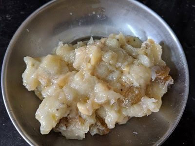 Banana, nuts sauteed in ghee to be added in sheera