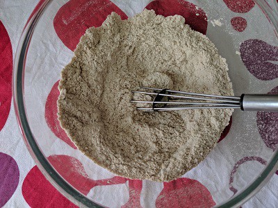 Mixing the baking powder and soda into the flour