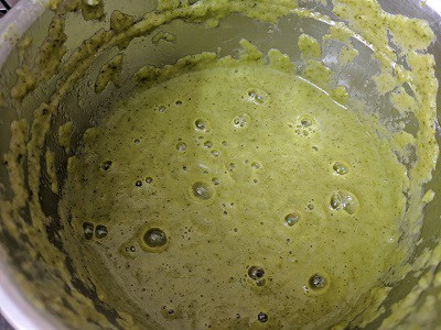 Grinding the ingredients for soup