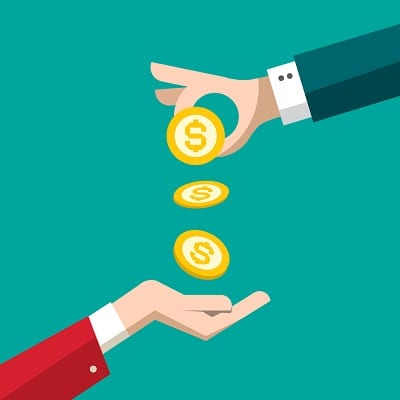 Money Coins in Human Hands. Financial Concept Vector Design. Mortgage Symbol.