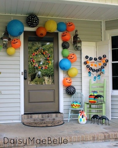 colorful halloween front porch
