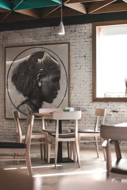 Extra large portrait wall art in eating area