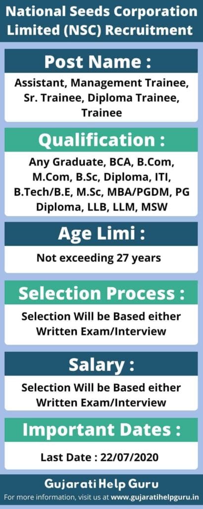 Sarkari Naukri Updates National Seeds Corporation Limited Recruitment 2020