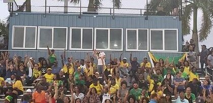 Fans at Ansin Park Sports Complex in Miramar on show their support and cheer on the Reggae Girlz