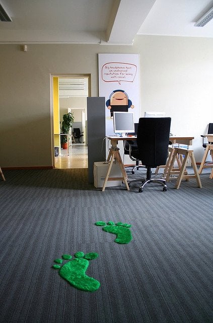 Green footprints in classroom