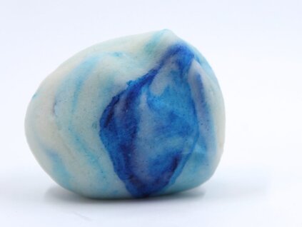 The magic play dough has a blue and white marbled look after a child has played with it for a while.
