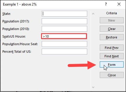criteria button toggled and search criteria entered