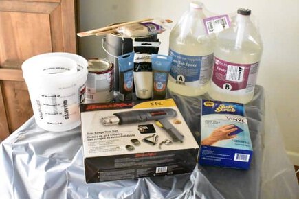 Epoxy, measuring tools, heat gun, paints, gloves, stir sticks.