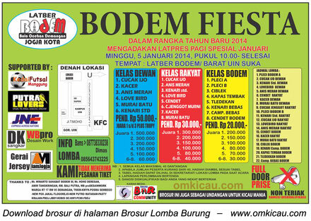 Brosur Lomba Burung Januari Fiesta - Bodem, Jogja, 5 Januari 2014