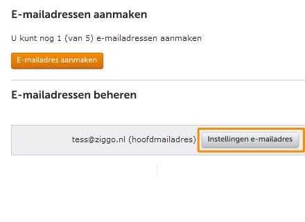 Klik op 'Instellingen e-mail adres' om een nieuw wachtwoord in te geven.