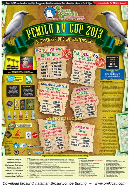 Brosur Lomba Burung Berkicau Pemilu KM Cup, Jakarta, 22 Desember 2013